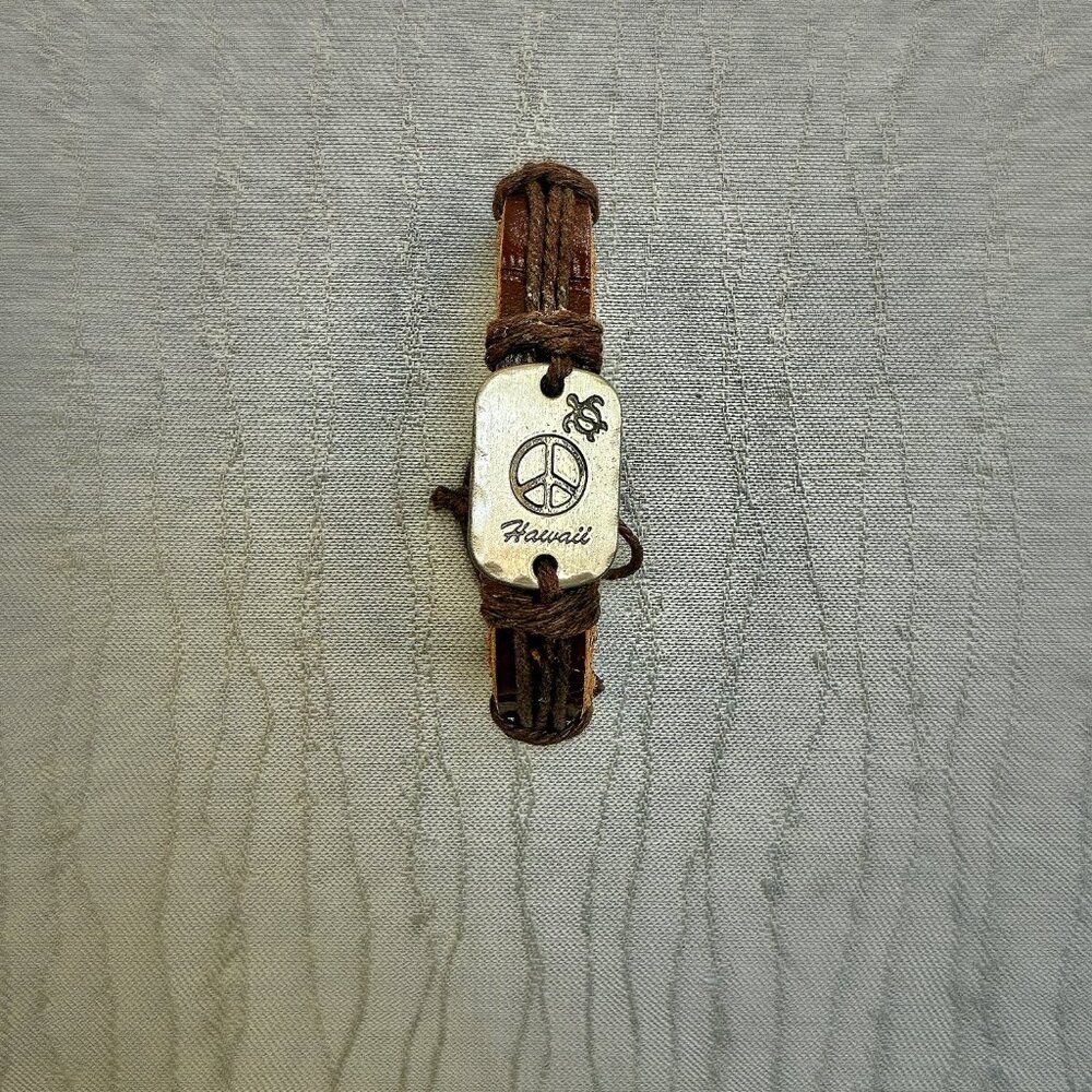 Hawaii Peace Turtle Leather Bracelet | Adjustable Surf Style | Unisex